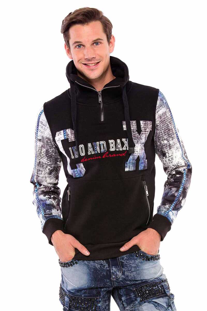 CL366 Fermuarlı Dik Yaka Baskılı Kol Erkek Sweatshirt