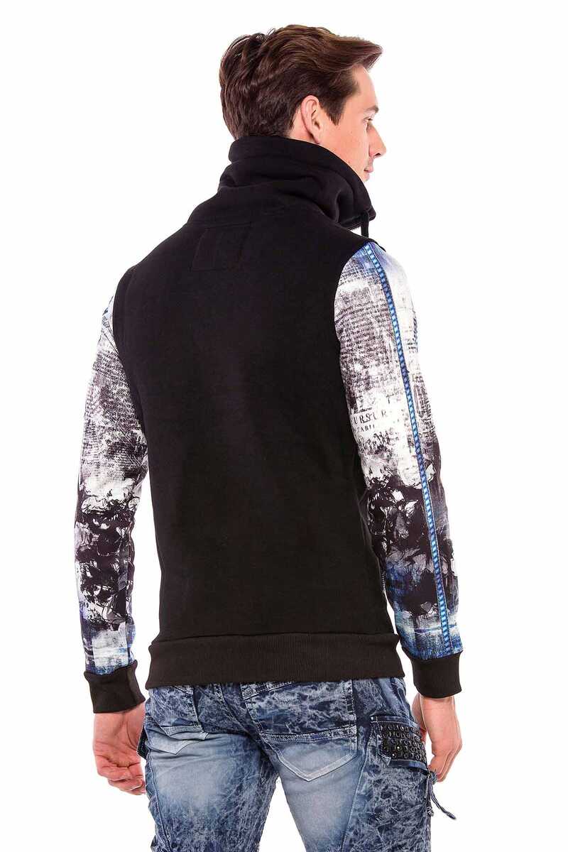 CL366 Fermuarlı Dik Yaka Baskılı Kol Erkek Sweatshirt