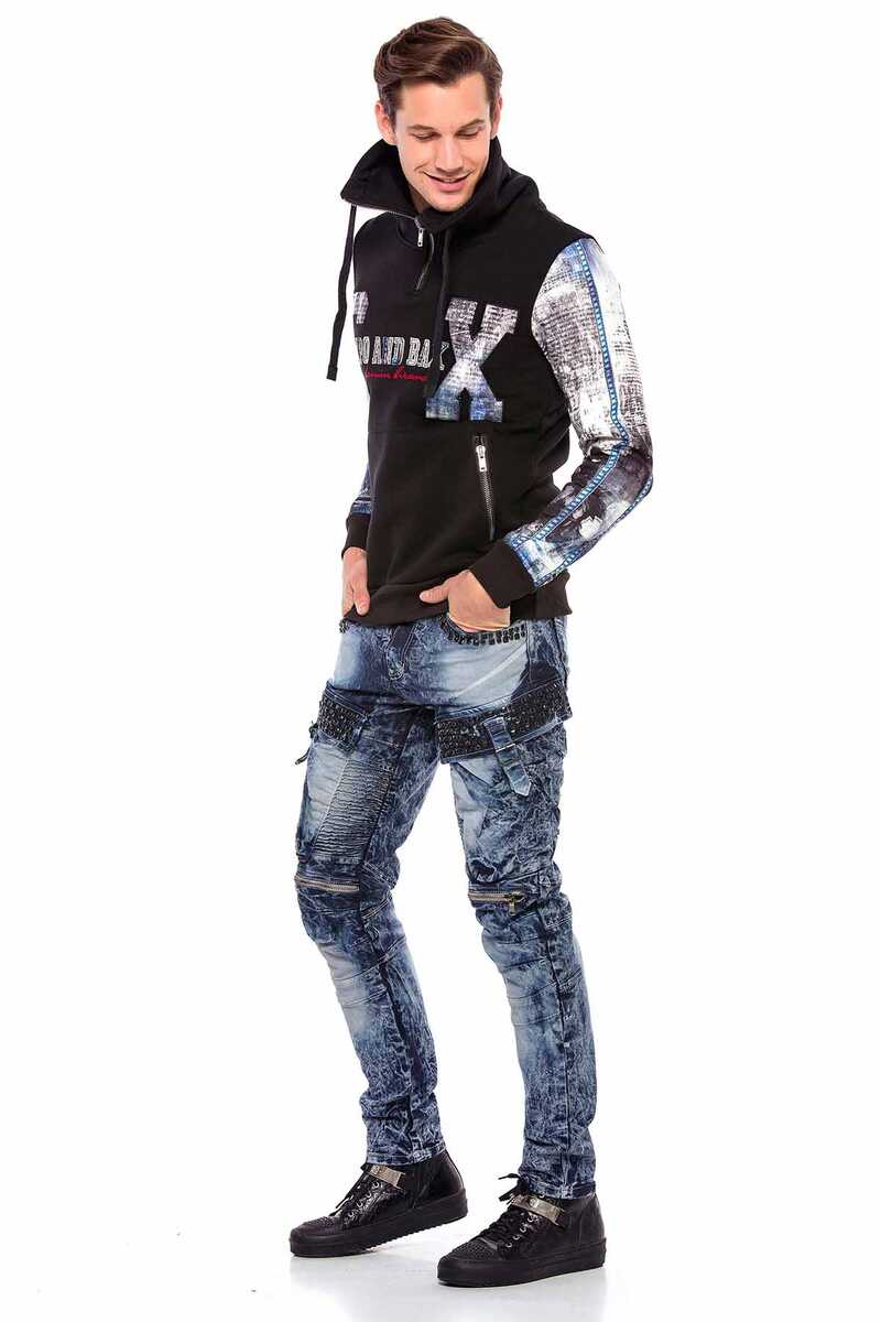 CL366 Fermuarlı Dik Yaka Baskılı Kol Erkek Sweatshirt