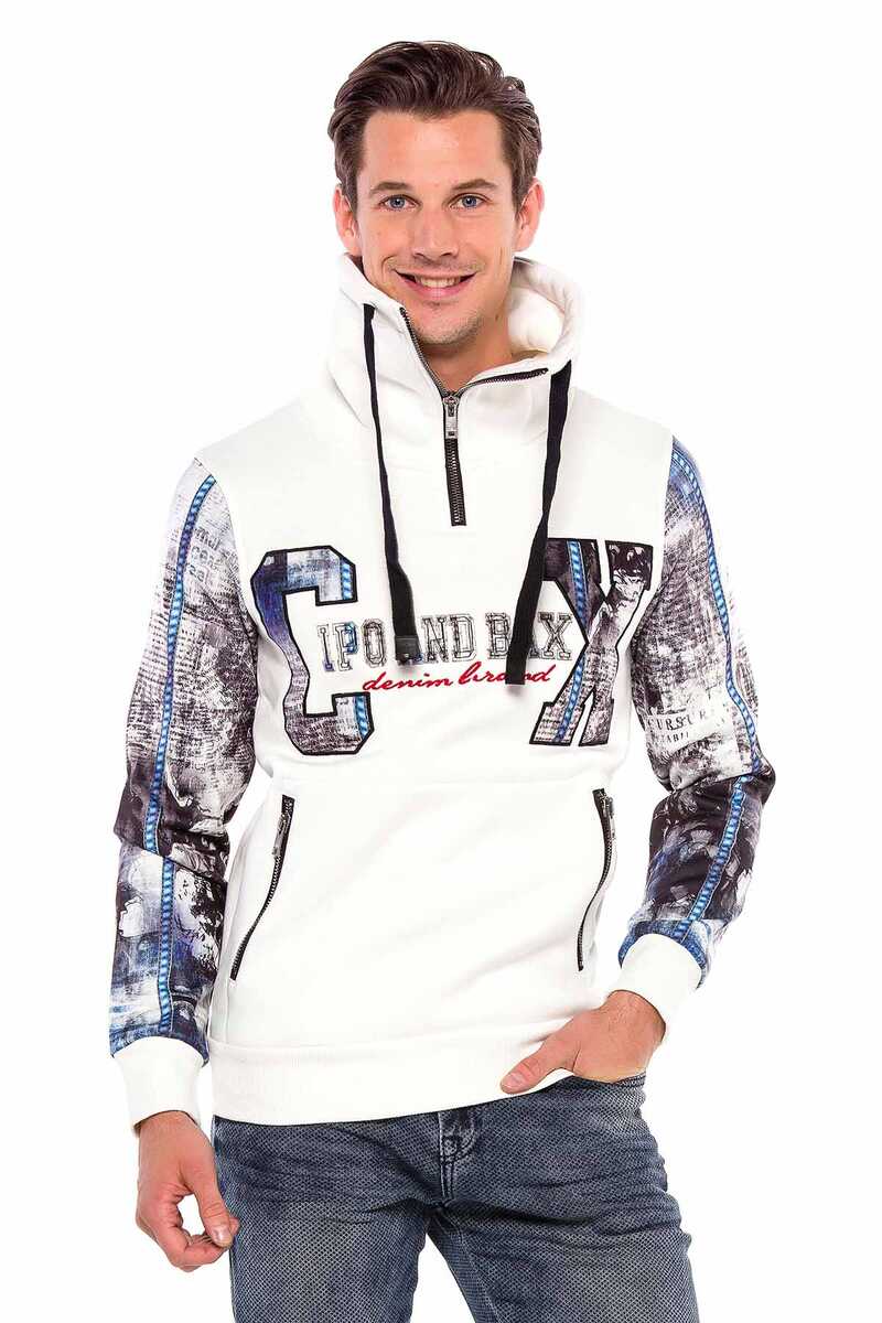 CL366 Fermuarlı Dik Yaka Baskılı Kol Erkek Sweatshirt