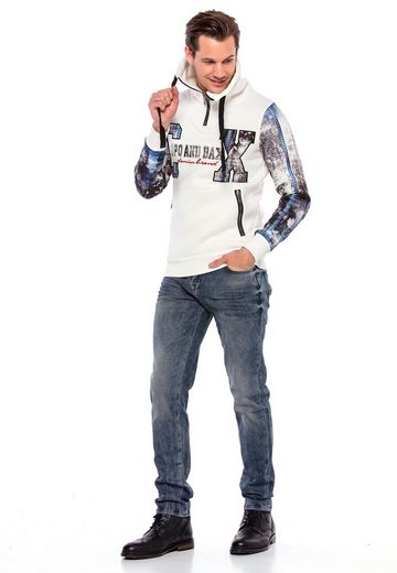 CL366 Fermuarlı Dik Yaka Baskılı Kol Erkek Sweatshirt