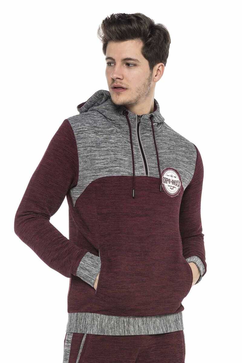 CL372 Kapşonlu Fermuarlı Çizgili İnce Spor Sweatshirt