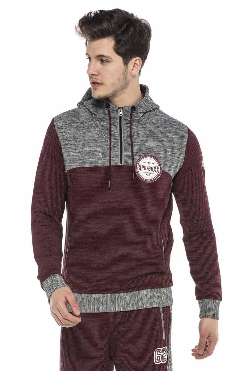 CL372 Kapşonlu Fermuarlı Çizgili İnce Spor Sweatshirt