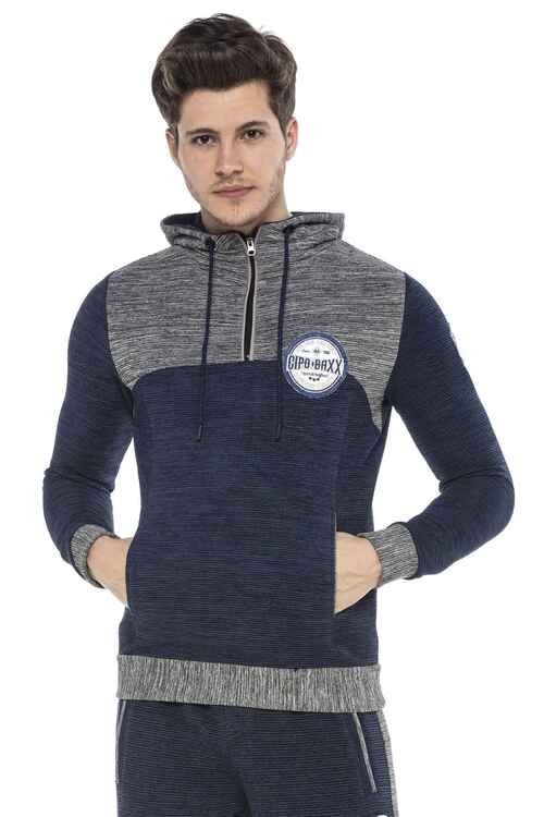 CL372 Kapşonlu Fermuarlı Çizgili İnce Spor Sweatshirt