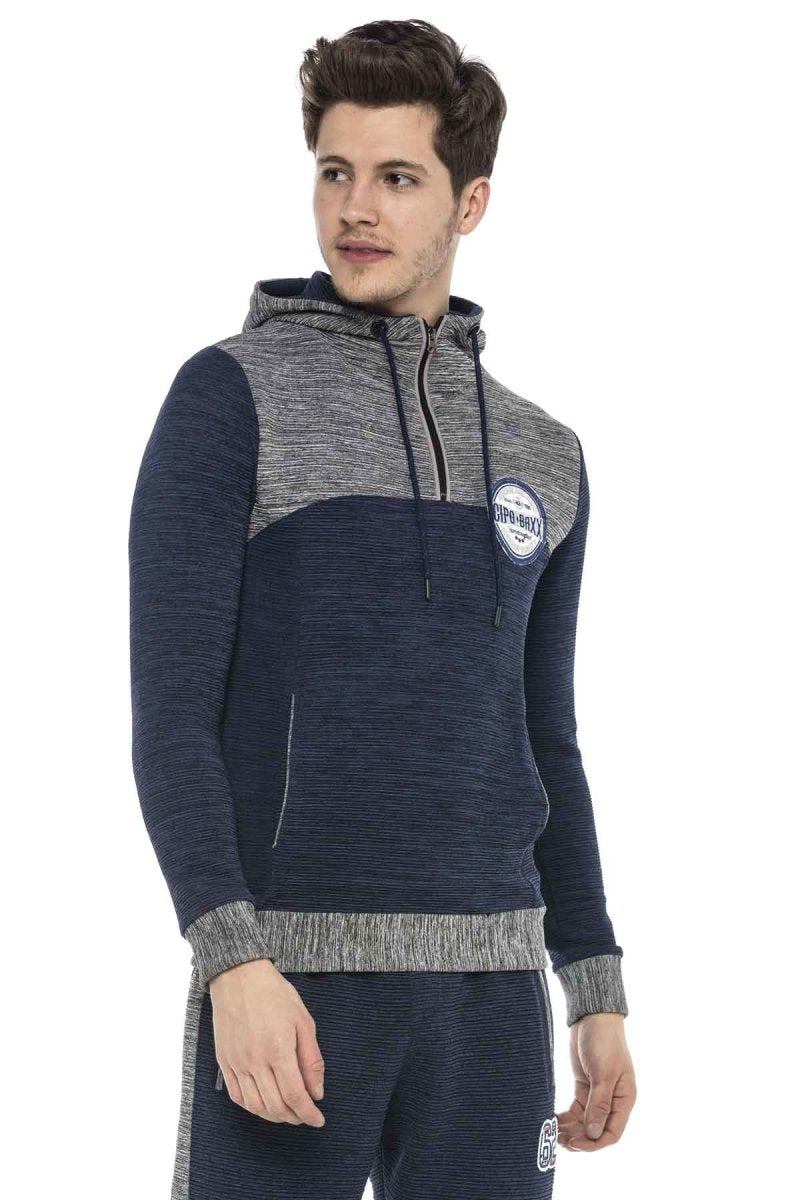 CL372 Kapşonlu Fermuarlı Çizgili İnce Spor Sweatshirt