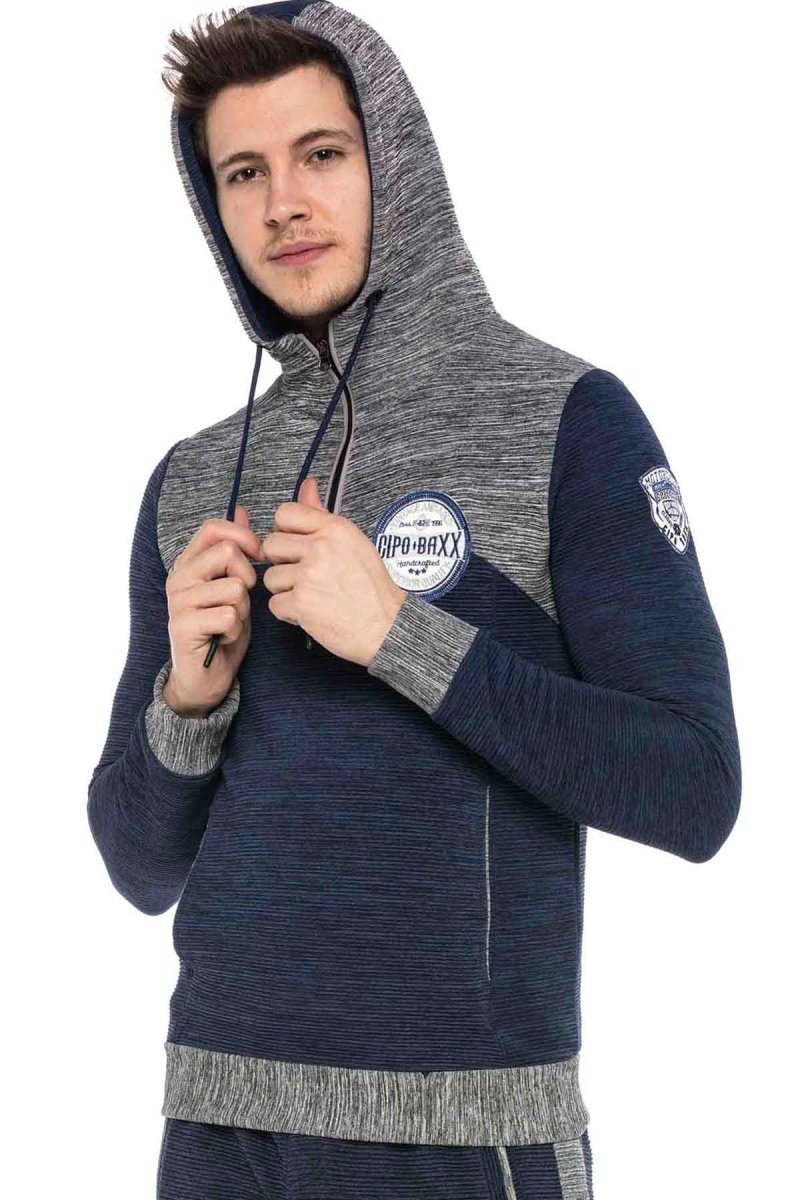 CL372 Kapşonlu Fermuarlı Çizgili İnce Spor Sweatshirt