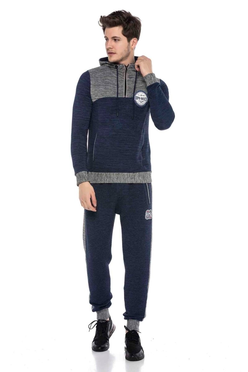 CL372 Kapşonlu Fermuarlı Çizgili İnce Spor Sweatshirt