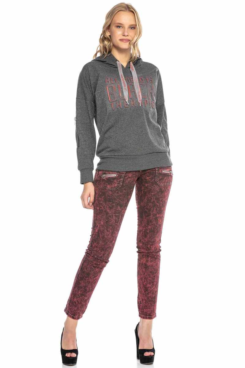 WL246 Kabartmalı Kapşonlu Kadın Sweatshirt