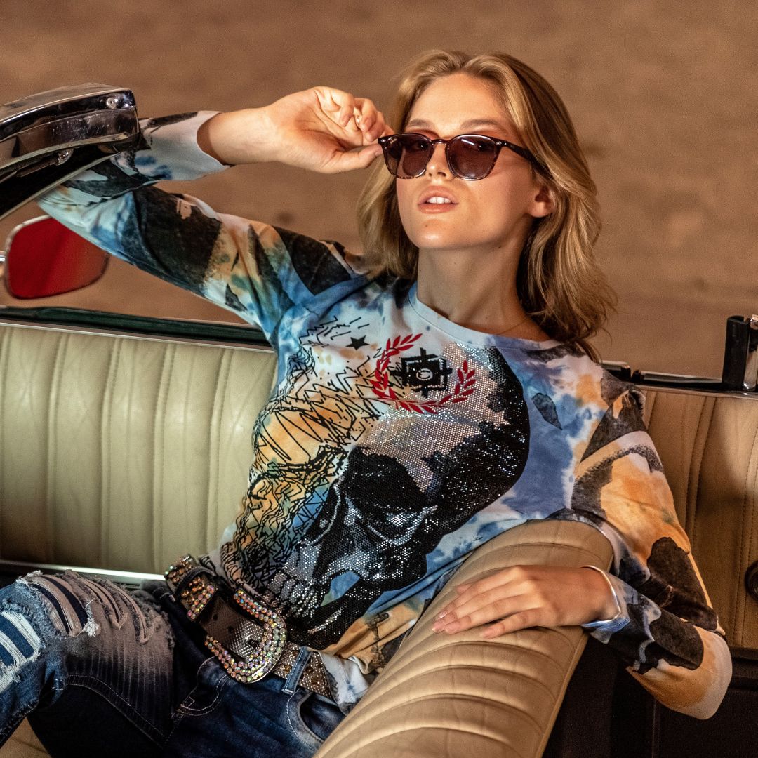 WL283 Taşlı KuruKafa İnce Sweatshirt