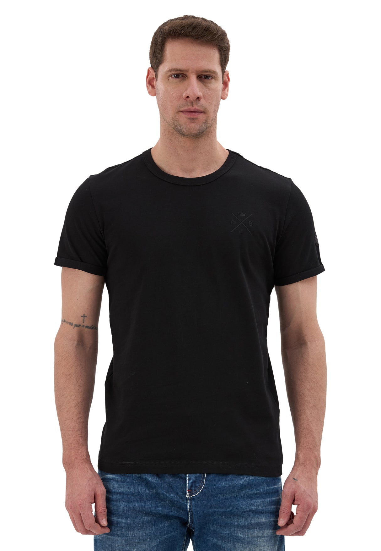 Erkek Siyah Basic Bisiklet Yaka Slim Fit Tişört CT854