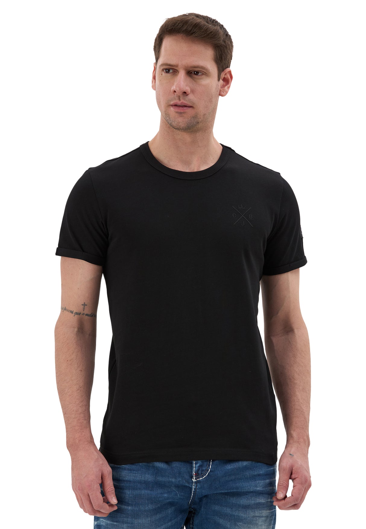 Erkek Siyah Basic Bisiklet Yaka Slim Fit Tişört CT854
