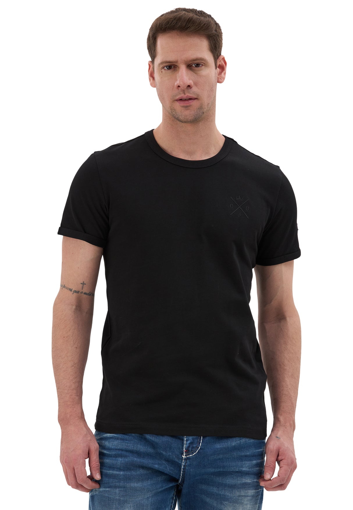 Erkek Siyah Basic Bisiklet Yaka Slim Fit Tişört CT854