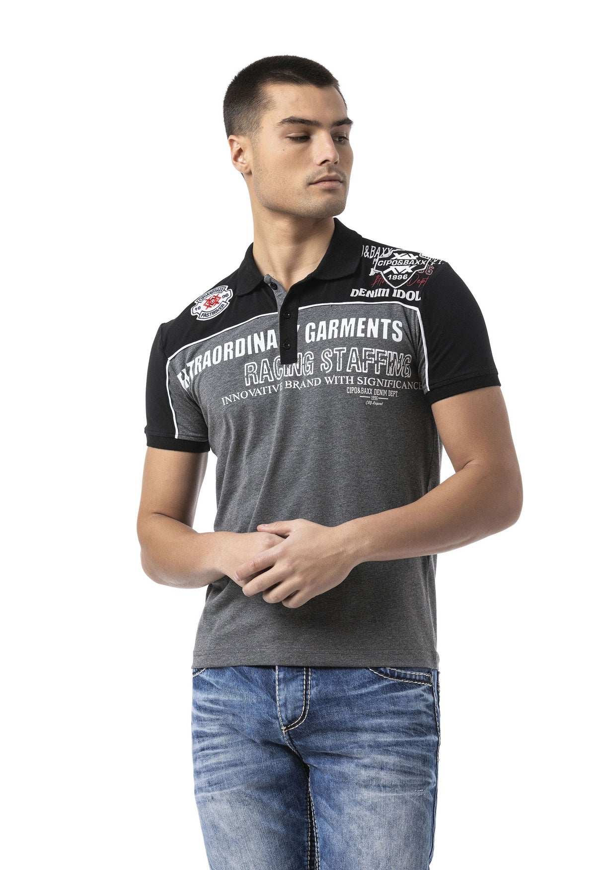 CT803 Erkek Polo Tişört - Regular Fit, Baskı ve Aplikeli