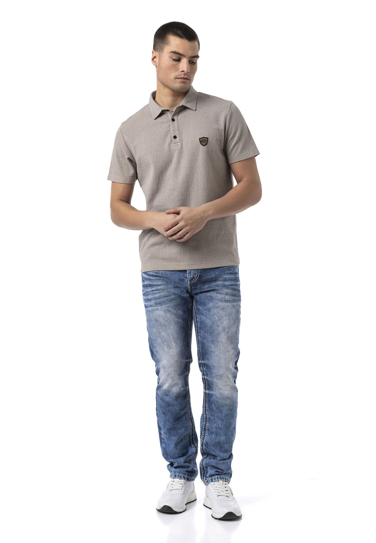 CT825 Men’s Polo Collar Badge-Detail T-Shirt