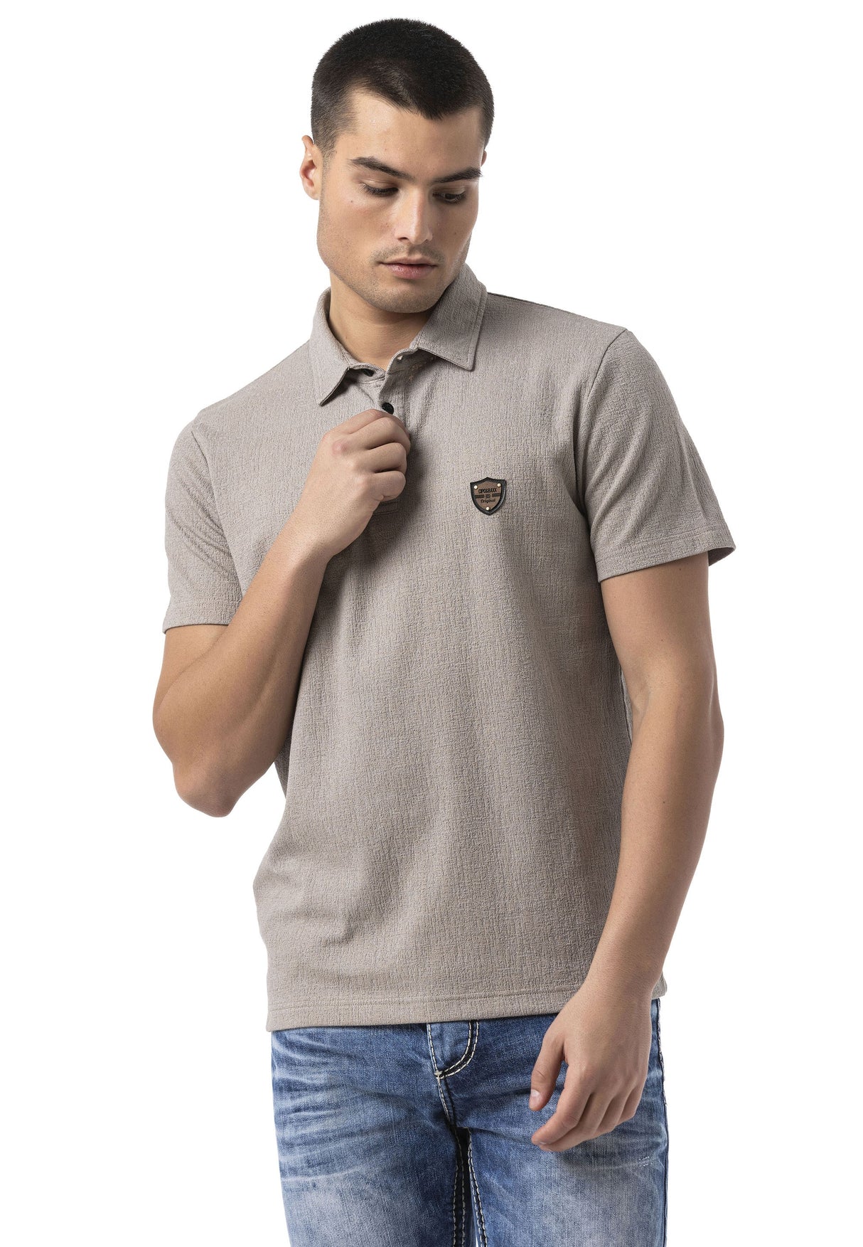 CT825 Men’s Polo Collar Badge-Detail T-Shirt