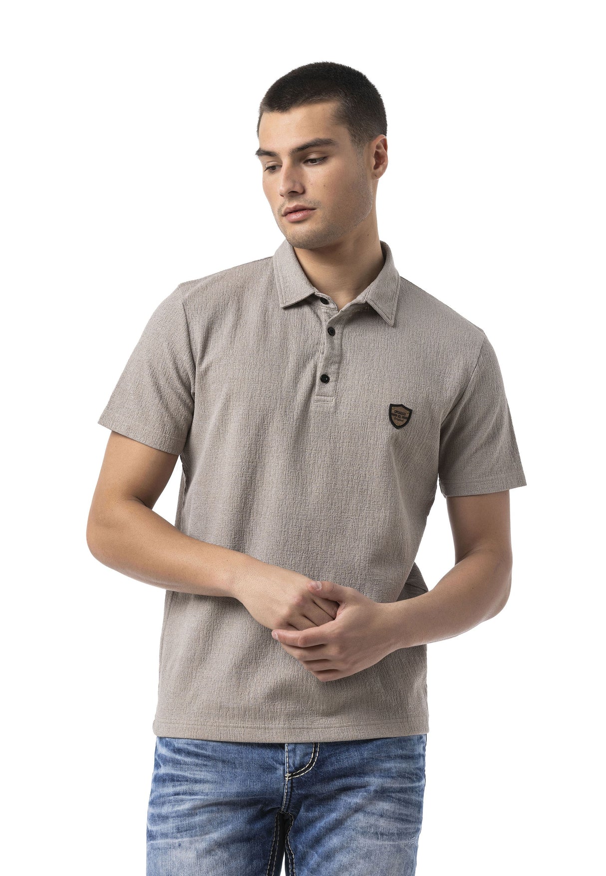 CT825 Men’s Polo Collar Badge-Detail T-Shirt