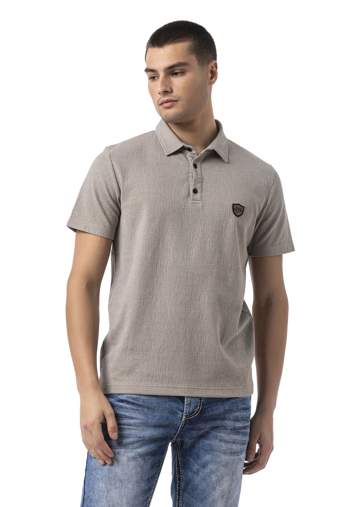 CT825 Men’s Polo Collar Badge-Detail T-Shirt