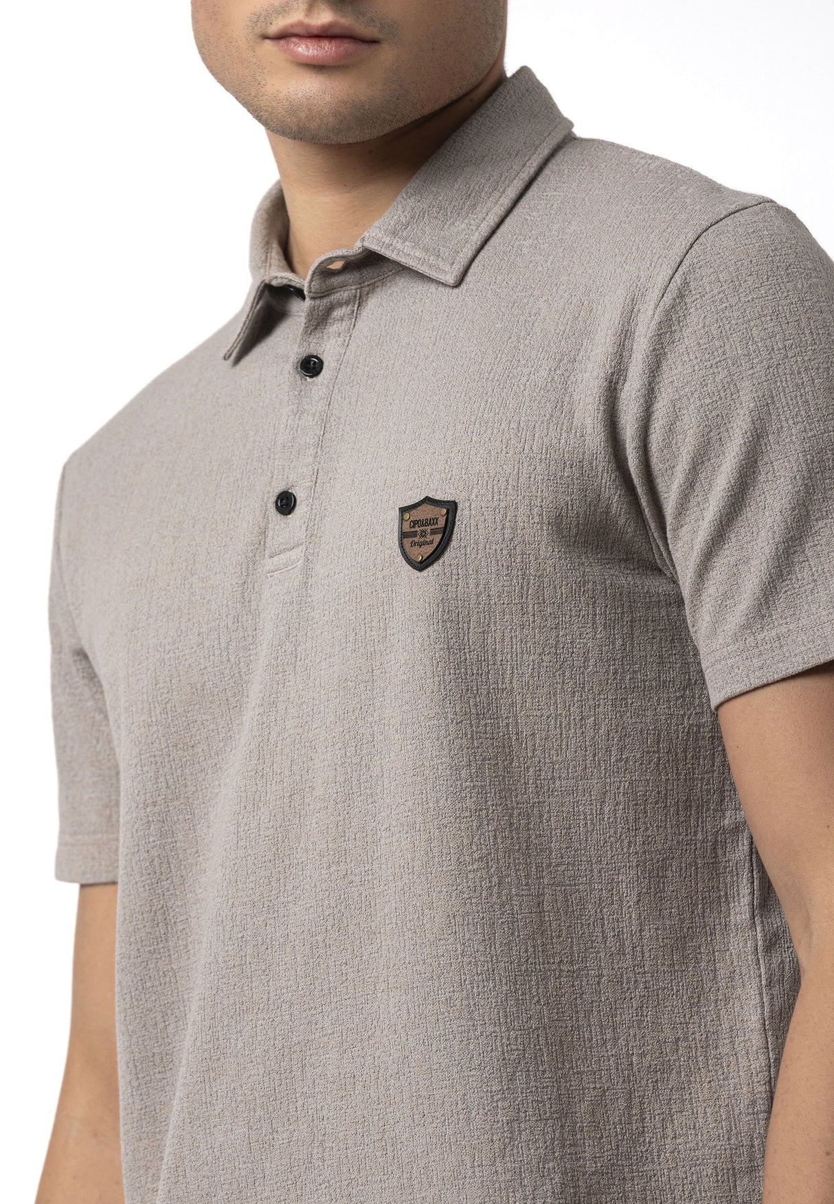 CT825 Men’s Polo Collar Badge-Detail T-Shirt