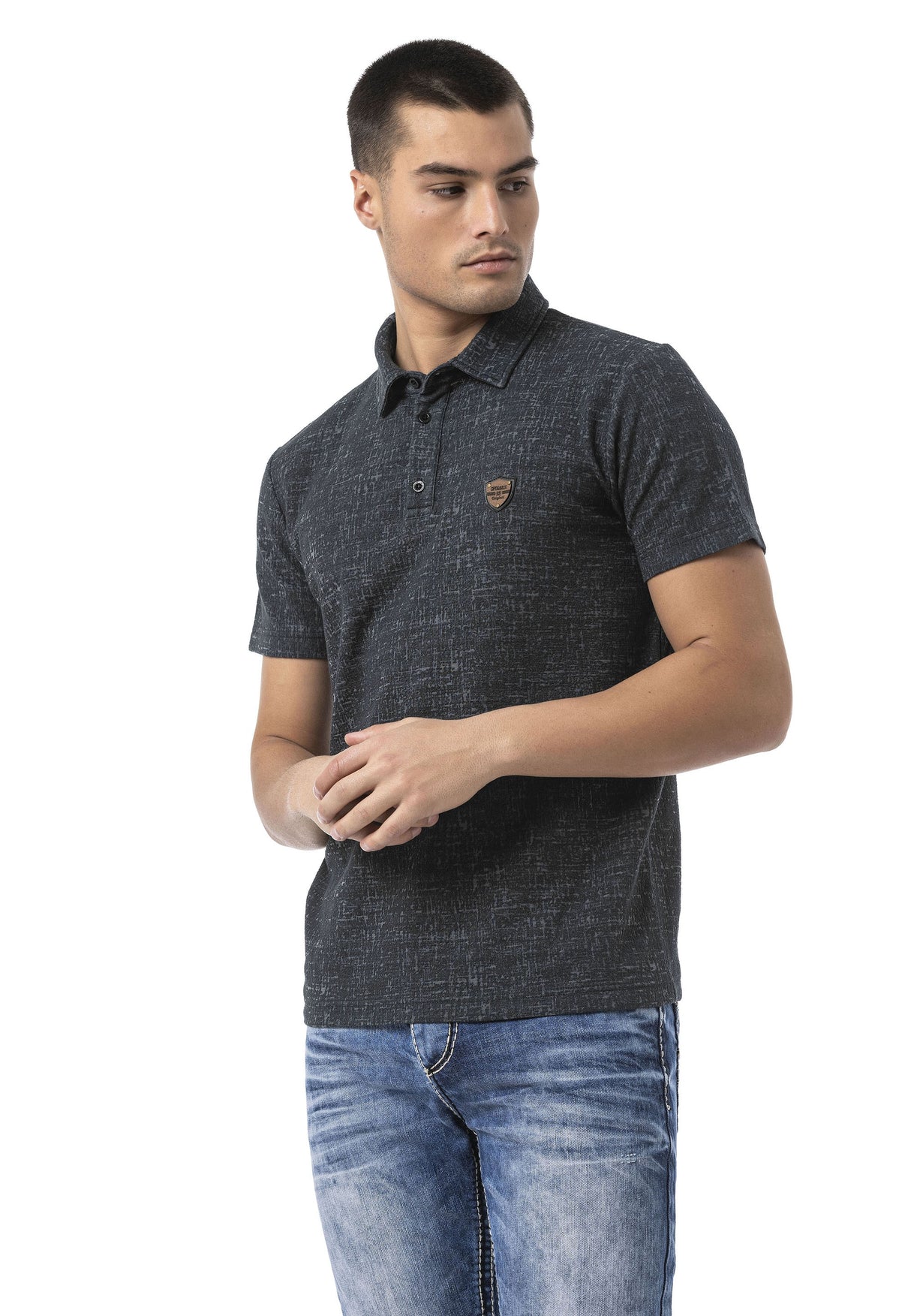 CT825 Men’s Polo Collar Badge-Detail T-Shirt