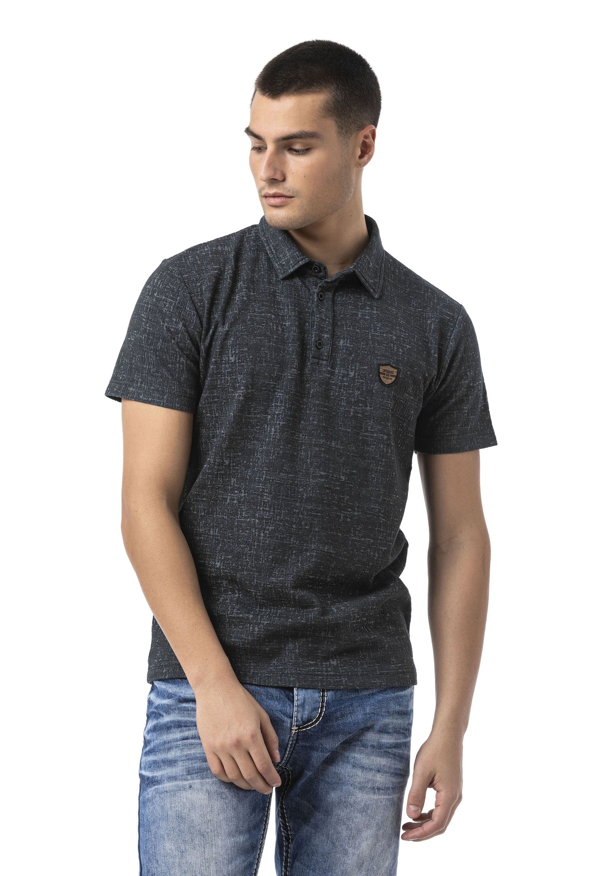 CT825 Men’s Polo Collar Badge-Detail T-Shirt