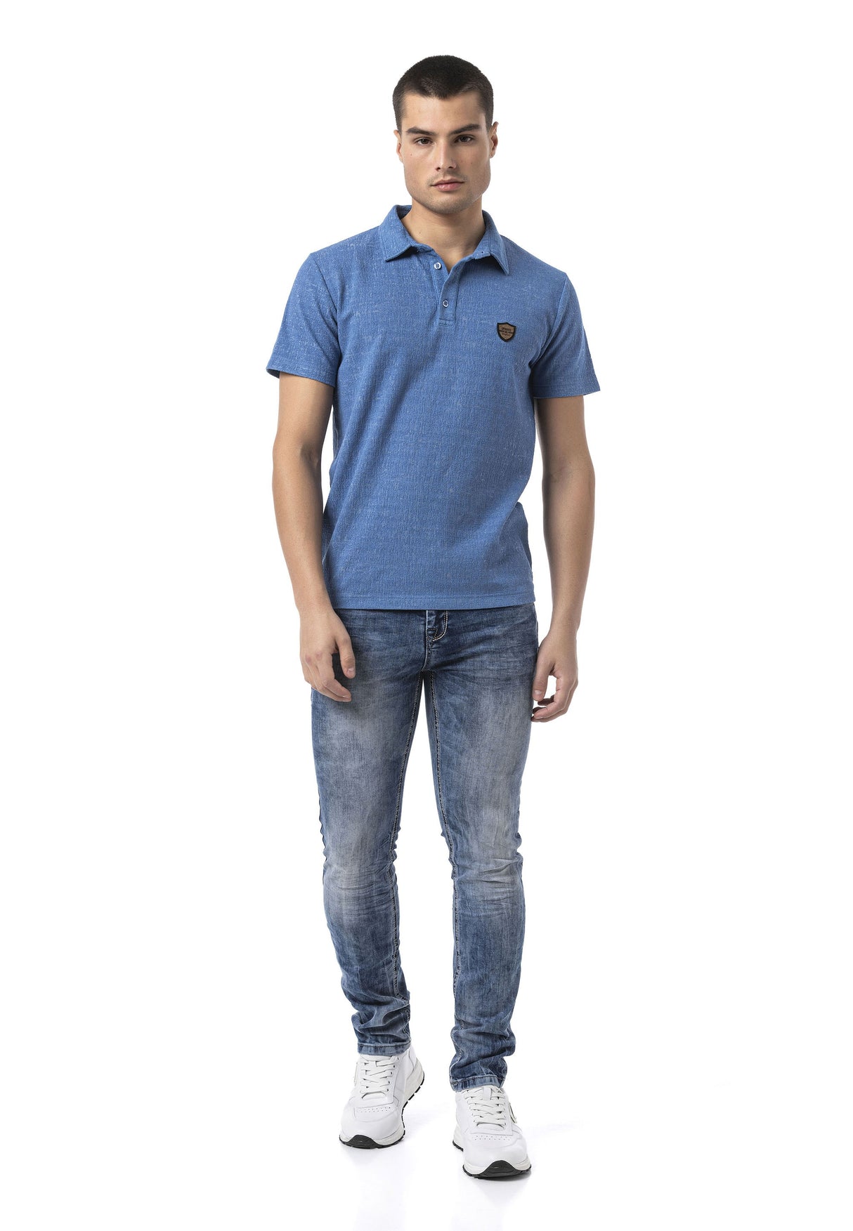 CT825 Men’s Polo Collar Badge-Detail T-Shirt