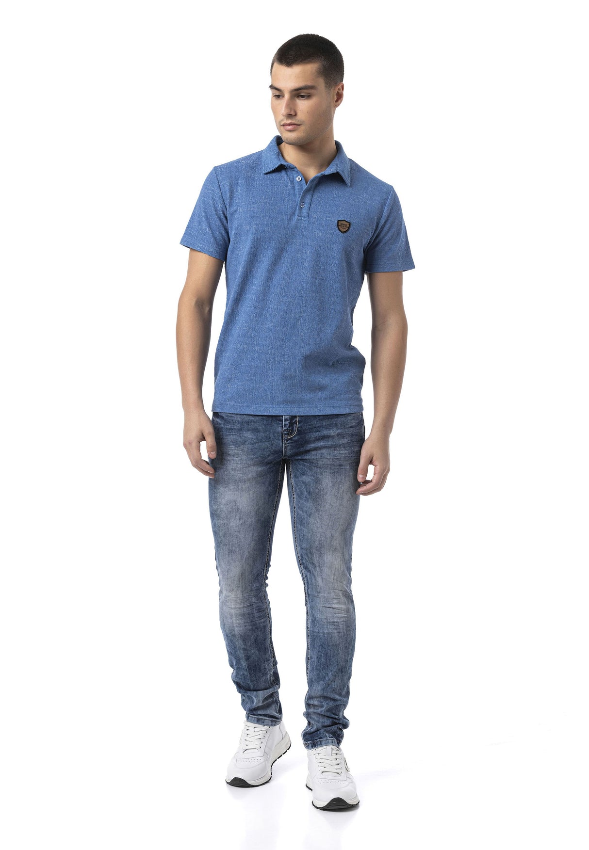 CT825 Men’s Polo Collar Badge-Detail T-Shirt