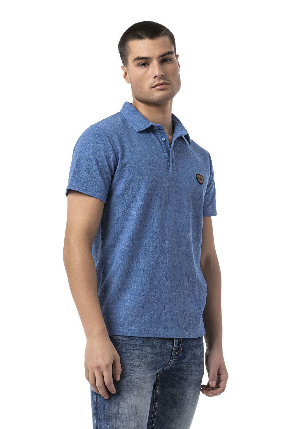 CT825 Men’s Polo Collar Badge-Detail T-Shirt