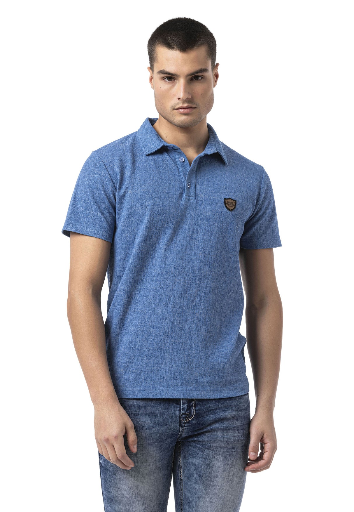 CT825 Men’s Polo Collar Badge-Detail T-Shirt