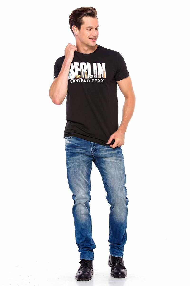 CT166 Berlin Baskılı Bisiklet Yaka Tişört