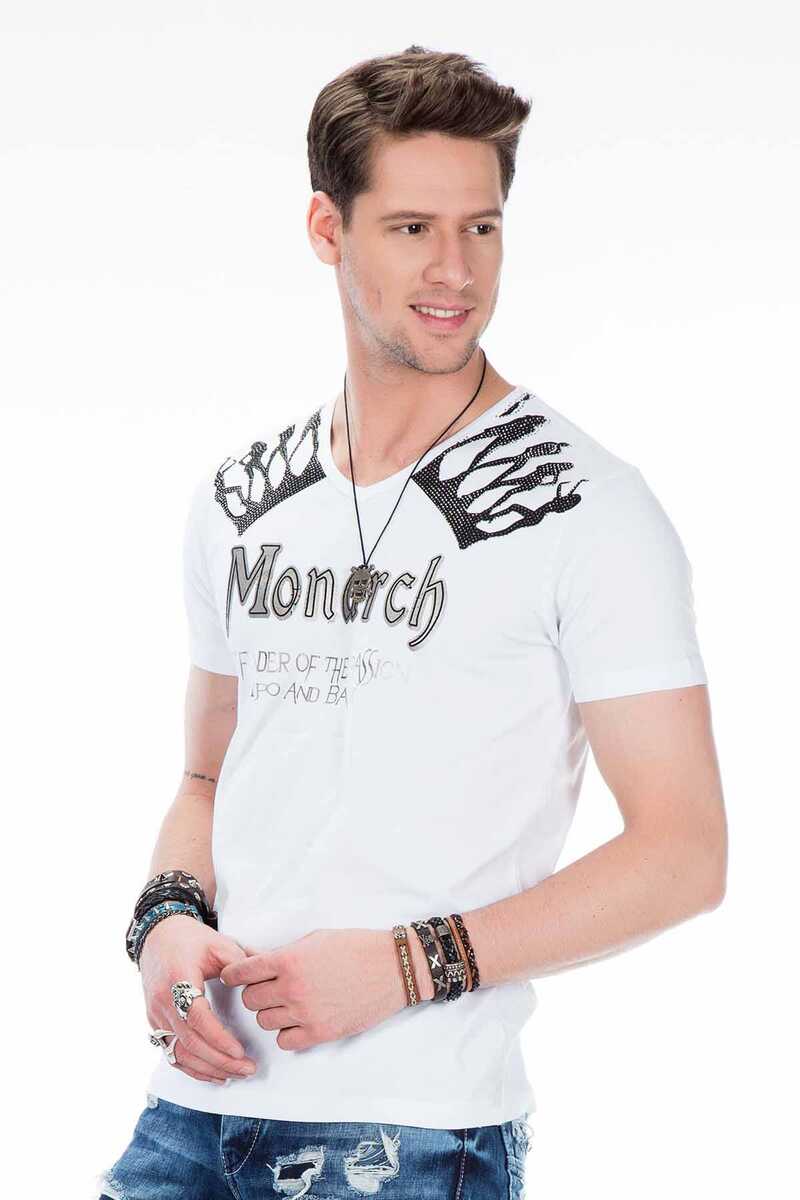 CT377 Taş İşlemeli Varak Baskılı Erkek Tişört