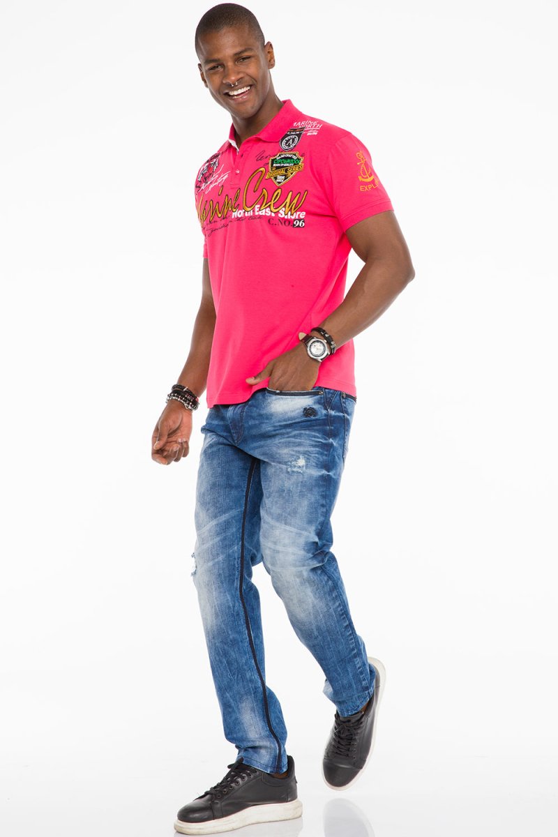 CT509 Polo Yaka Nakışlı Baskılı Erkek Tişört