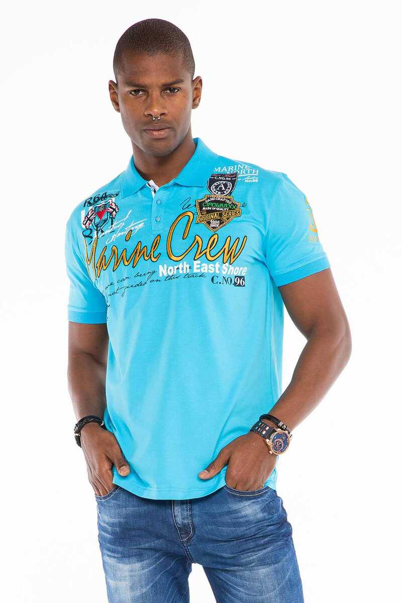 CT509 Polo Yaka Nakışlı Baskılı Erkek Tişört