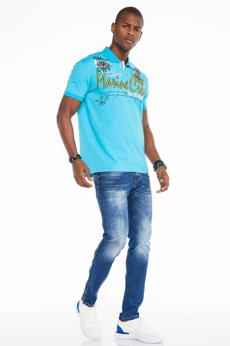 CT509 Polo Yaka Nakışlı Baskılı Erkek Tişört