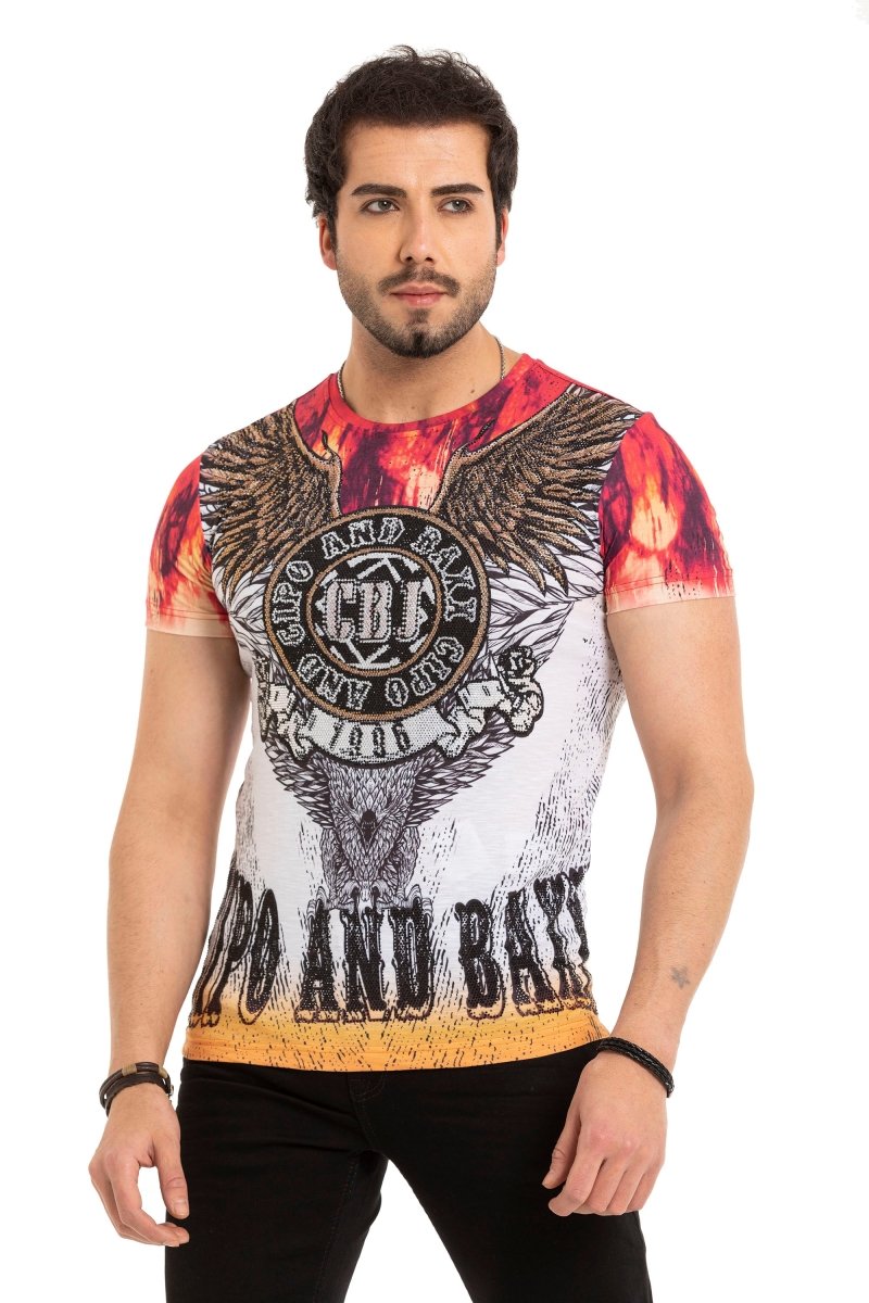 CT665 Taşlı Desenli Baskılı Tişört