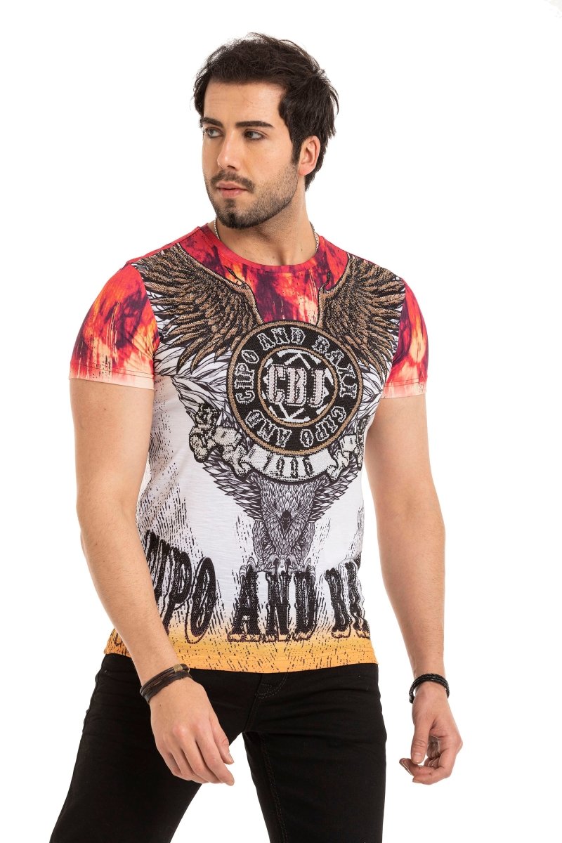 CT665 Taşlı Desenli Baskılı Tişört