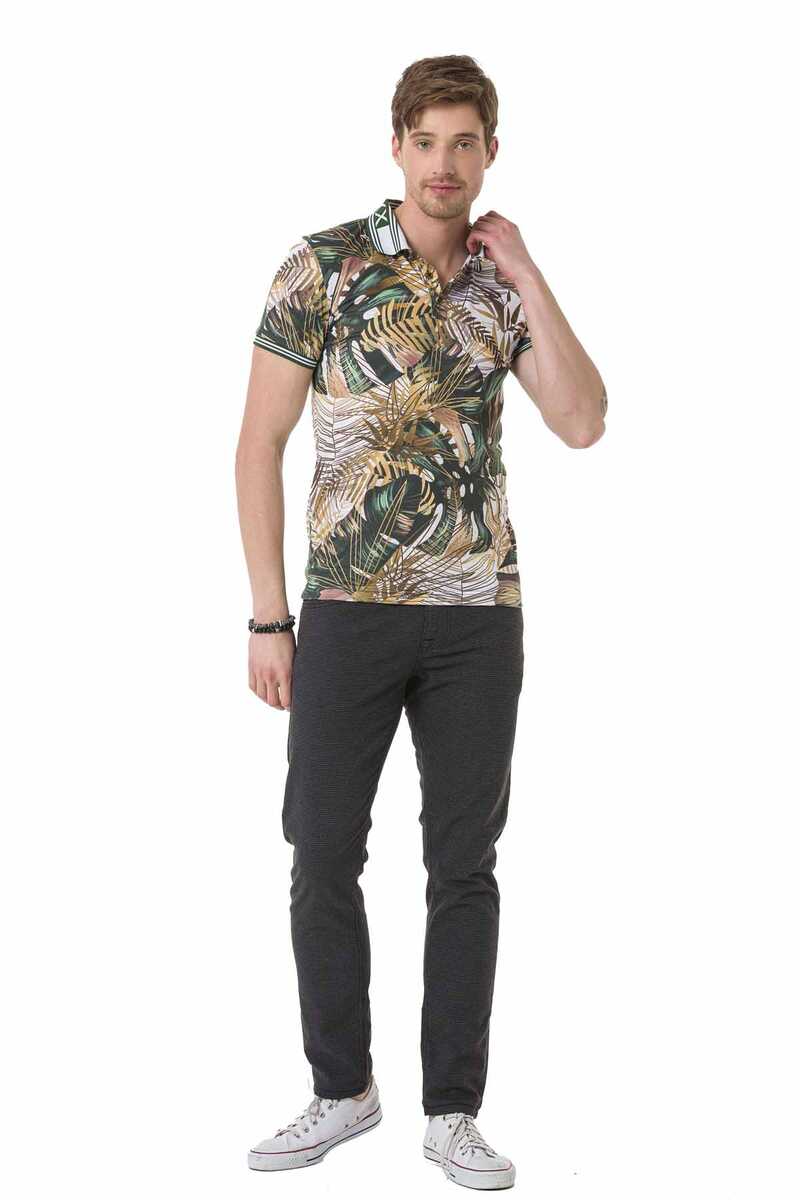 CT698 Polo Yaka Çiçek Desenli Tişört