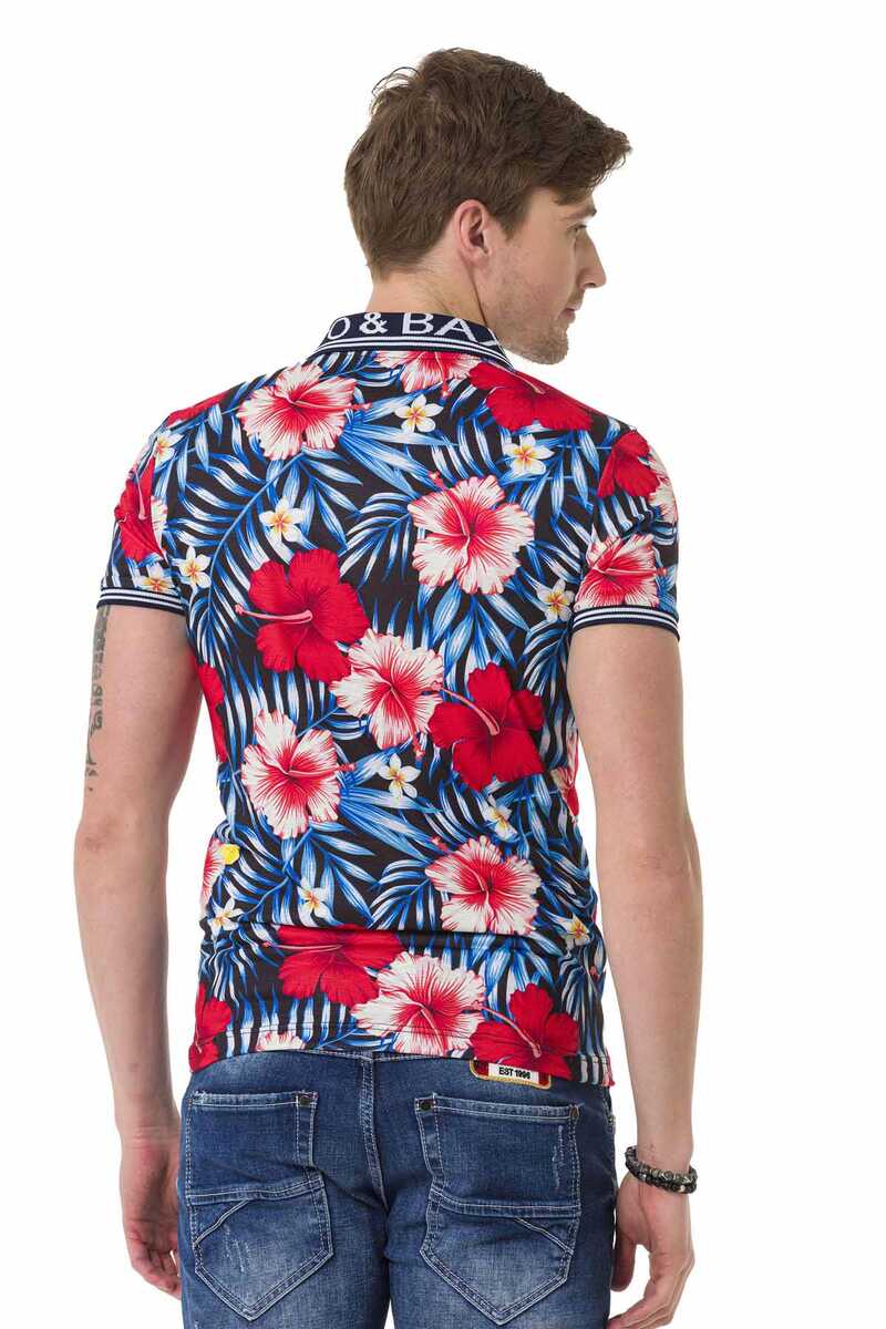 CT698 Polo Yaka Çiçek Desenli Tişört