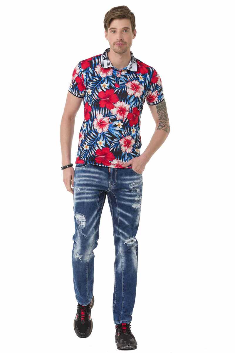 CT698 Polo Yaka Çiçek Desenli Tişört