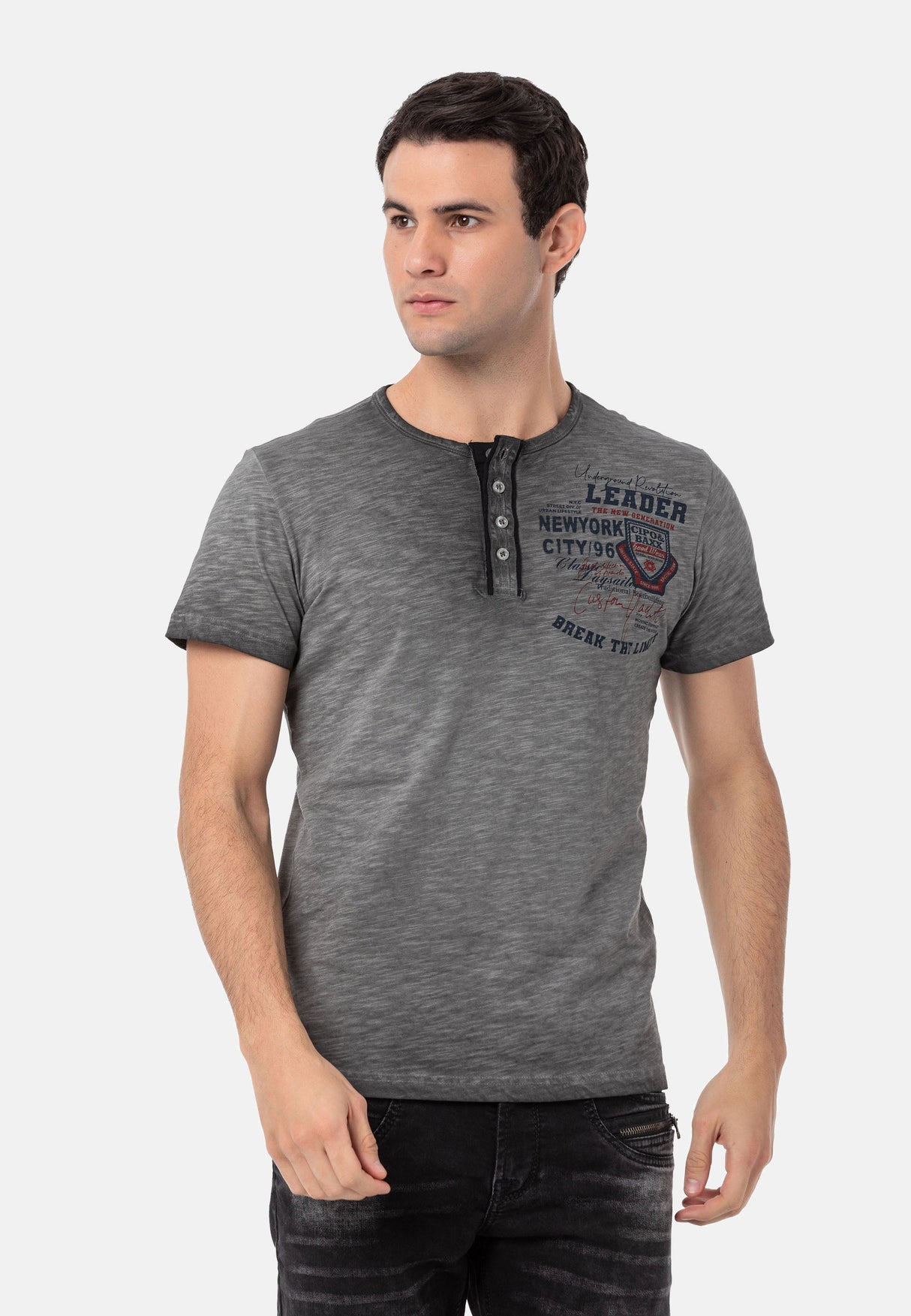 CT761 Washed Buttoned Basic Tee with Rugged Charm