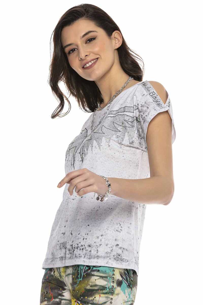 WT310 Taşlı Omuz Detaylı Tişört