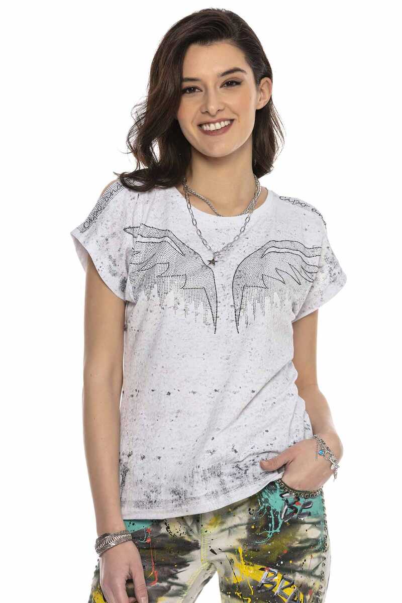 WT310 Taşlı Omuz Detaylı Tişört