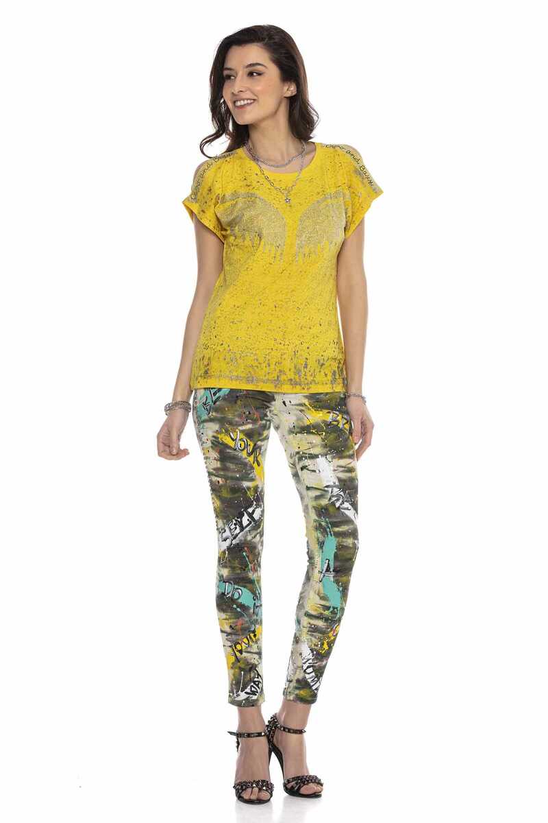 WT310 Taşlı Omuz Detaylı Tişört