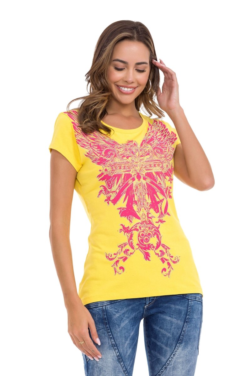 WT341 Parlak Taşlı Angel Cross Tişört