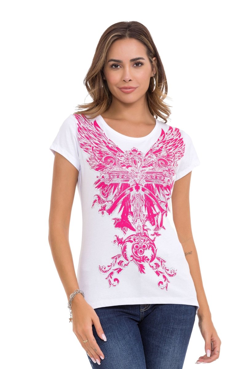 WT341 Parlak Taşlı Angel Cross Tişört