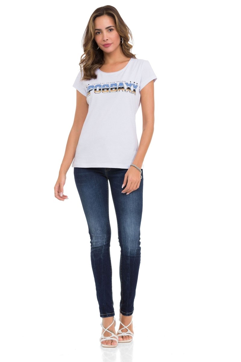 WT366 Futurist Taşlı Kadın Tişört