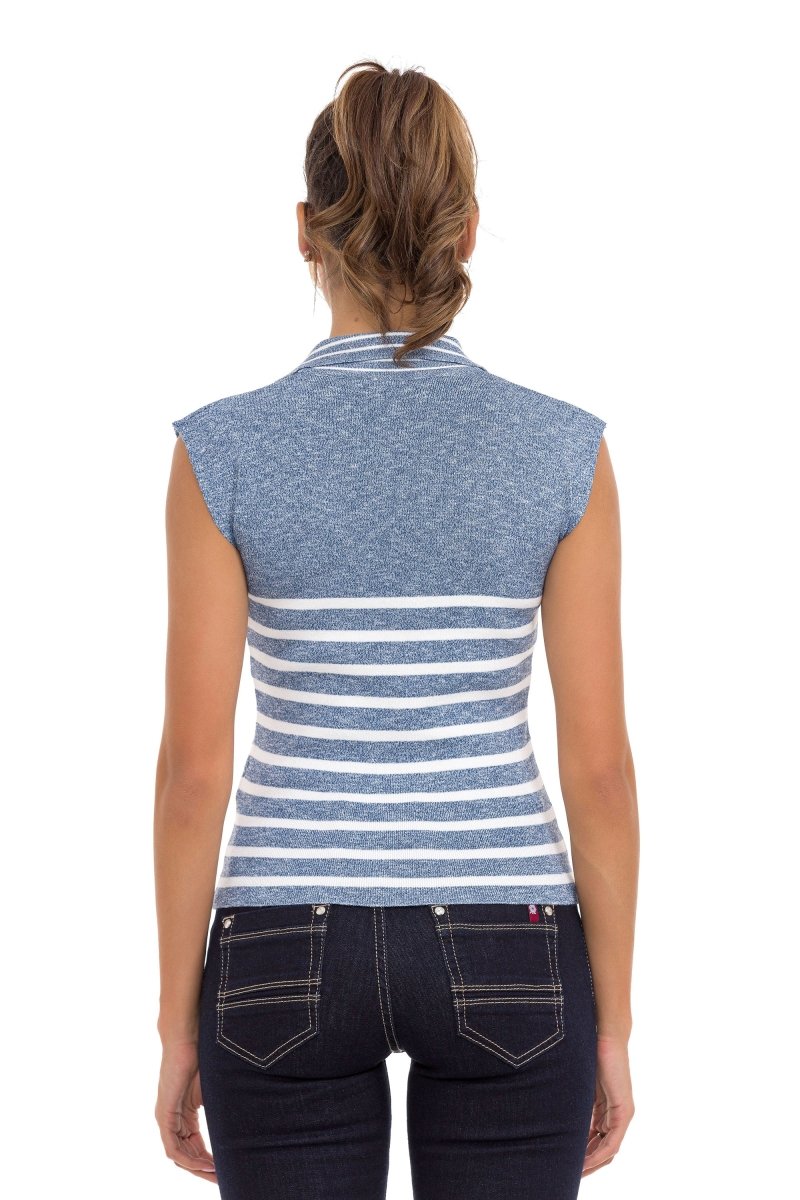 WT353 Polo Yaka Çizgili Triko Kadın Tişört