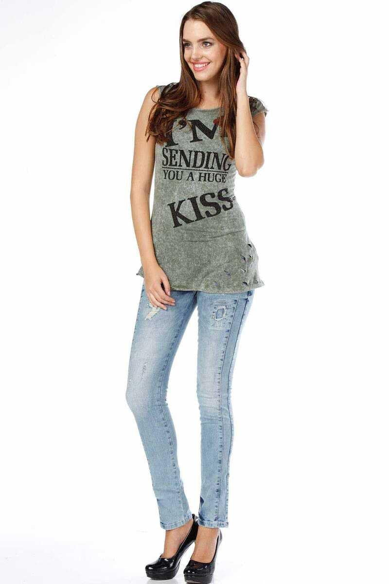 WD226 Yamalı Yıkamalı Dikişli Kot Pantolon