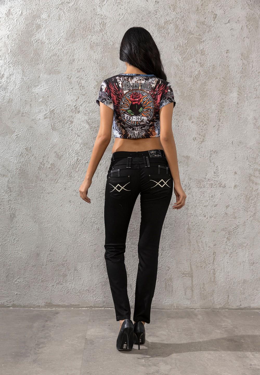 WD228 Çift Kemerli İşlemeli Kadın Kot Pantolon