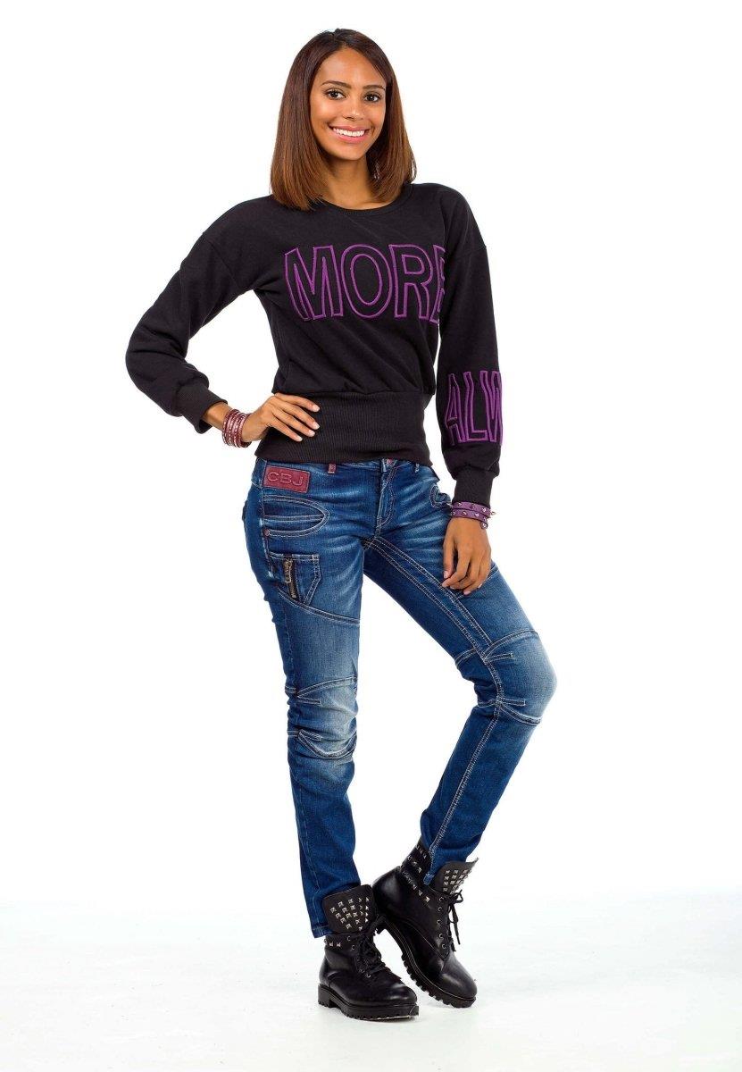 WD358 Motorcu Tarz Dikişli Kadın Kot Pantolon