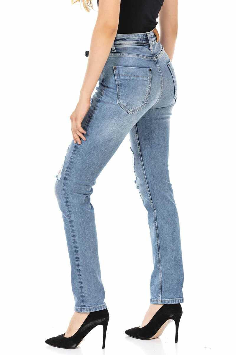 WD452 Kadın Mavi Dizi Yırtık Jean Pantolon